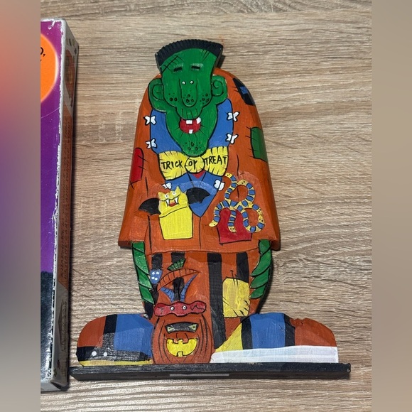 Vintage 10” Halloween Wooden Hand Painted Carved Frankenstein Figure Stand Decor - Picture 3 of 7